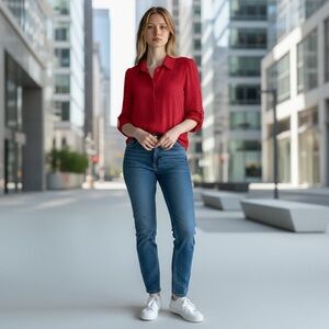 SHEIN Red Button-Down Shirt